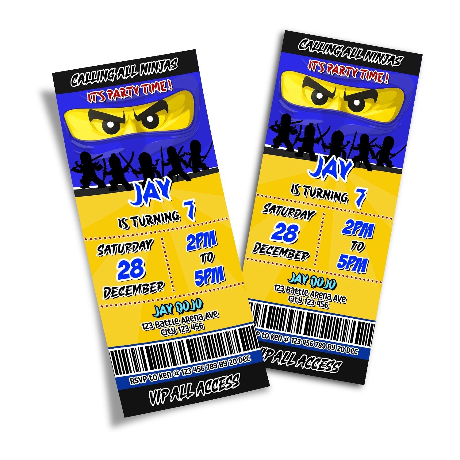 Personalized Ninjago birthday ticket invitations