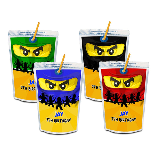 Ninjago themed juice pouch label