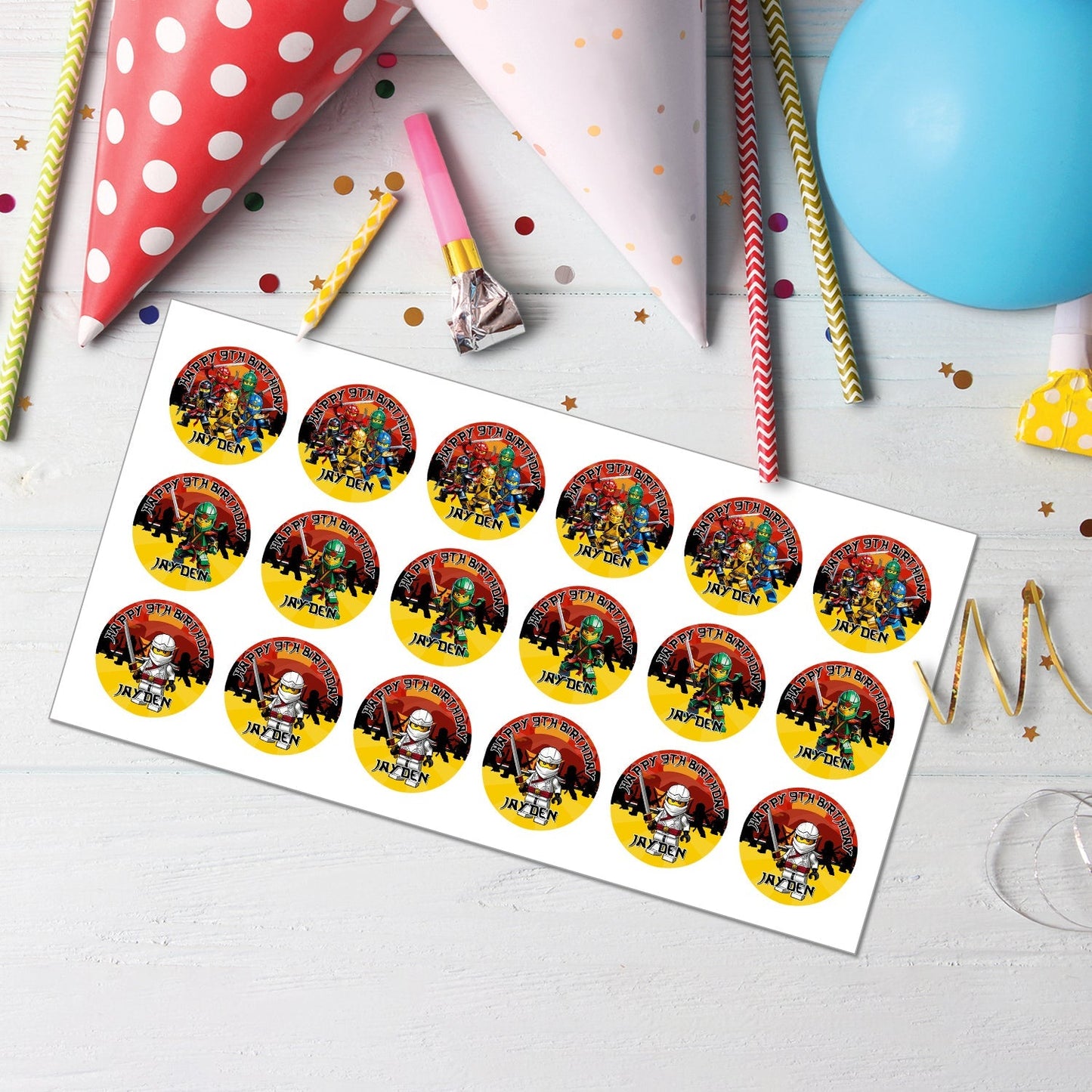 Make Your Cupcakes Stand Out with Our Ninjago Personalized Cupcakes Toppers - Ideal for Parties