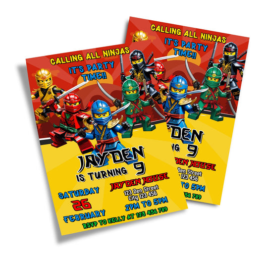 Personalized Ninjago birthday card invitations