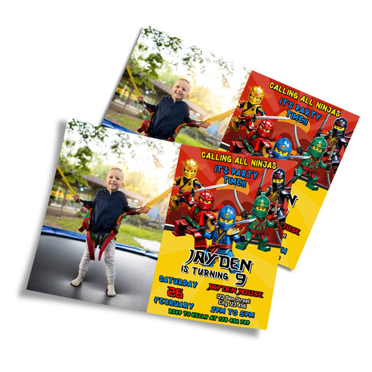 Personalized Ninjago photo card invitations
