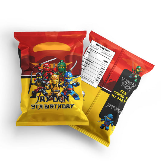Ninjago themed chips bag label