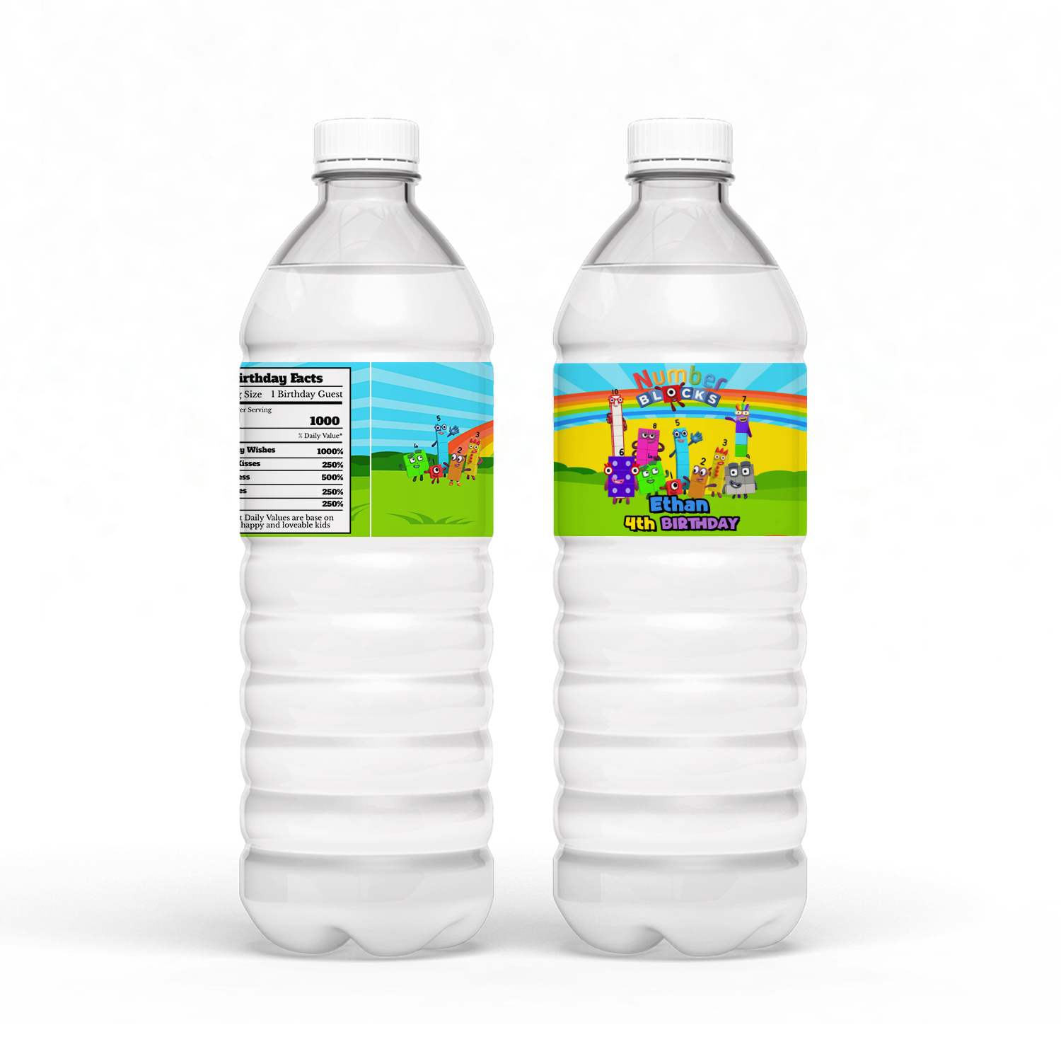 Personalized Water Bottle Labels with NumberBlocks Theme