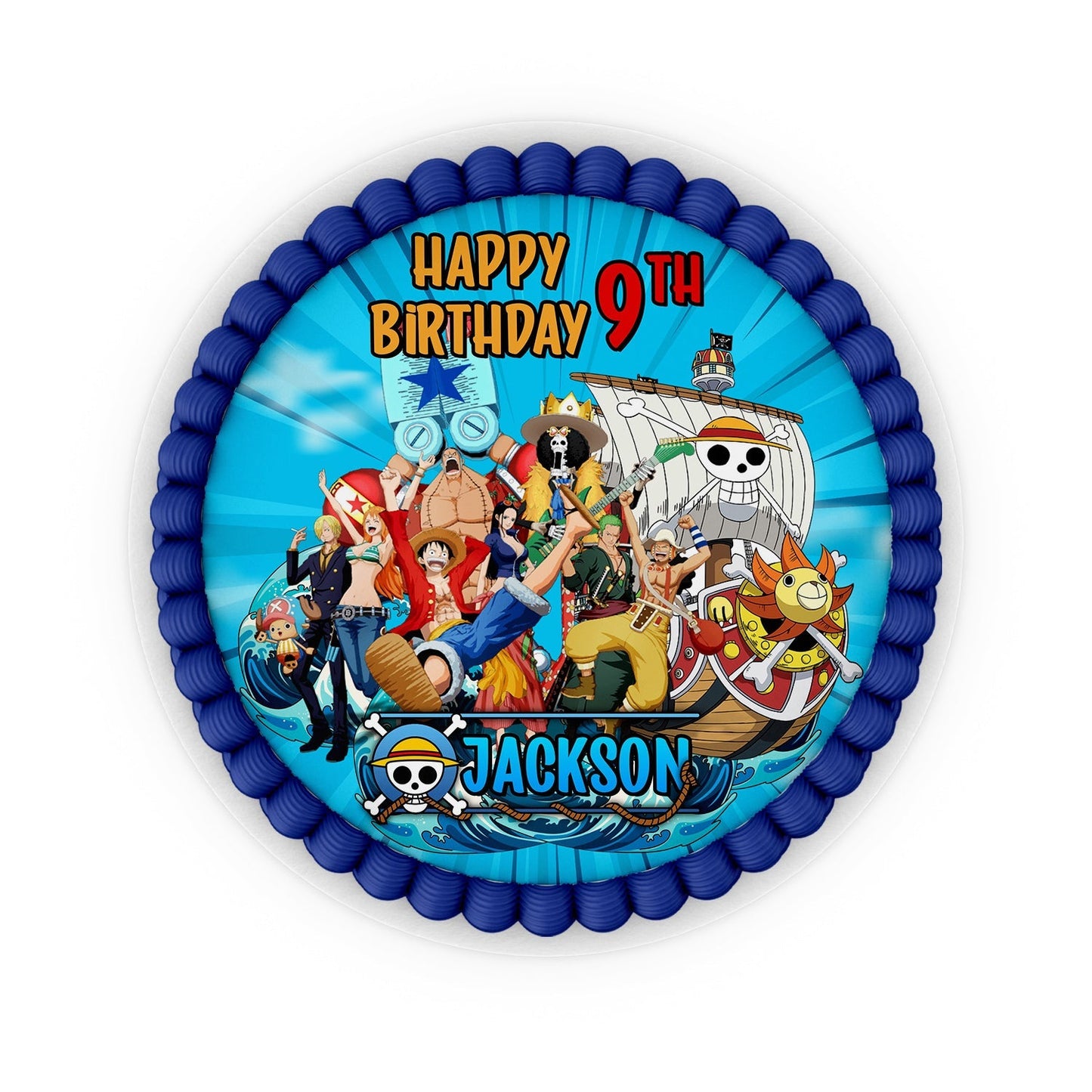 Round Edible Sheet Cake Images with One Piece Manga Series Personalization