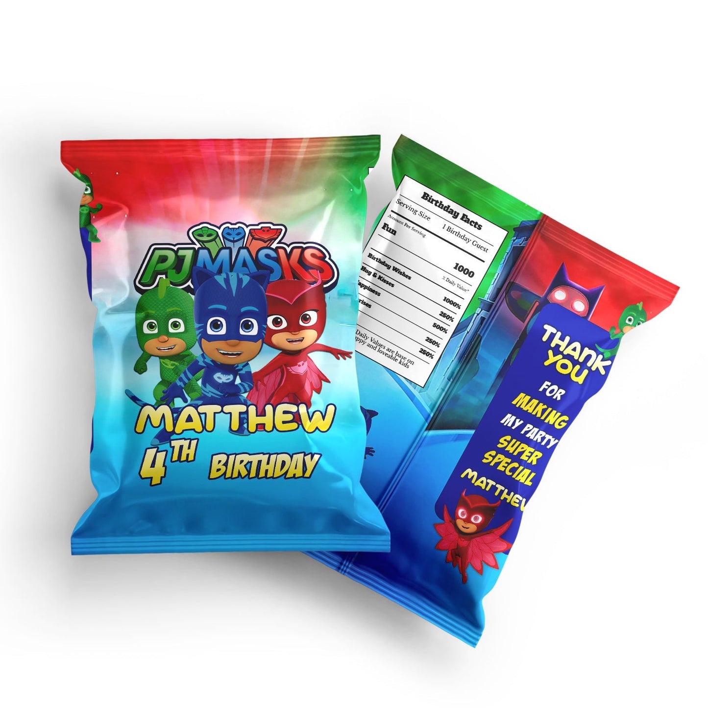 PJ Masks Chips Bag Label for Party Snacks