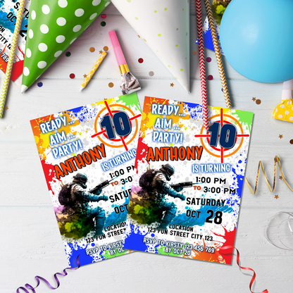 Paint Ball Birthday Decorations, Air Softgun Party Supplies, Call of duty Themed, Gun War Digital Template, Editable Paintball Image SVG PNG