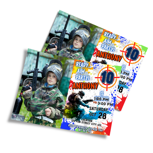 Personalized Photo Card Invitations for Paint Ball Games