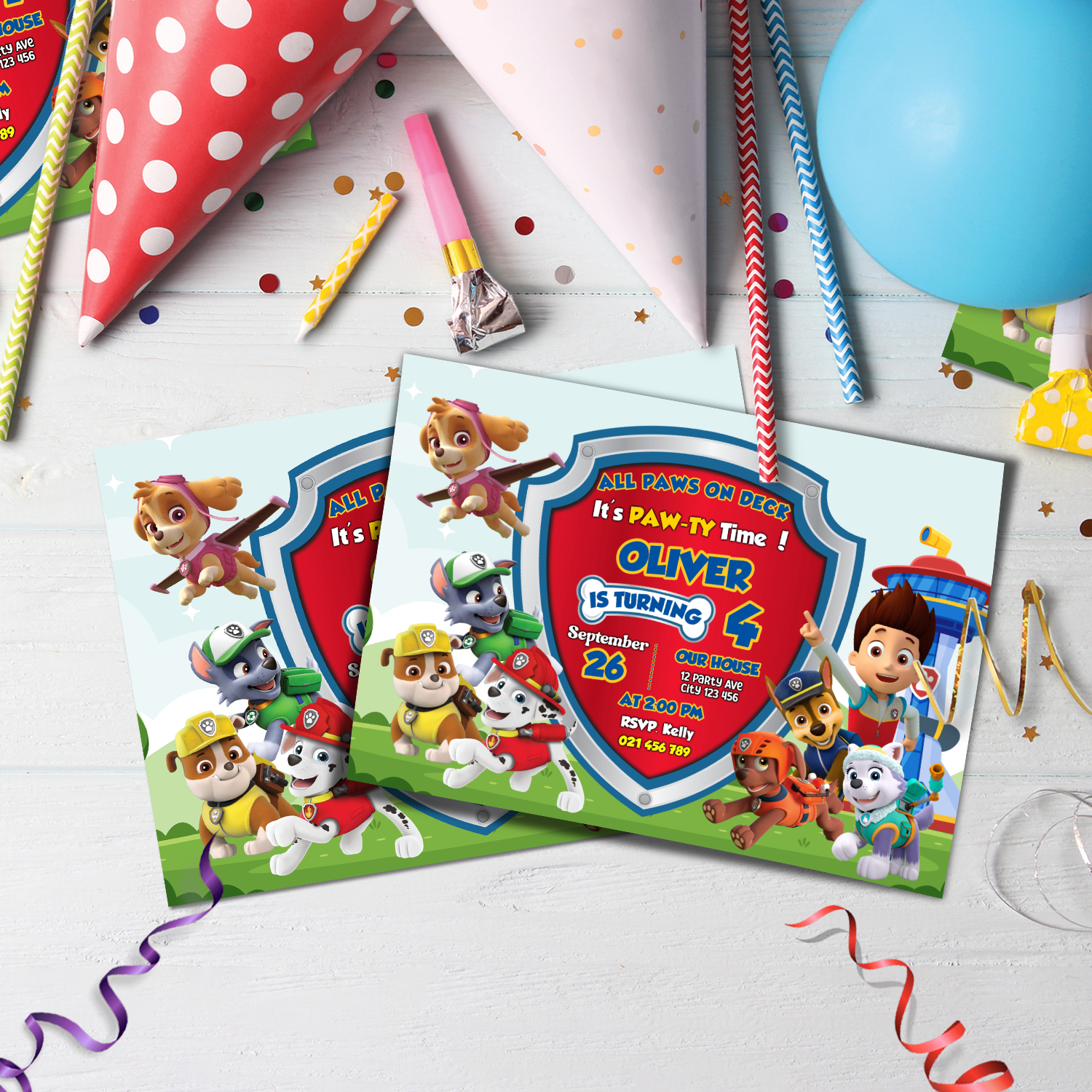 Paw Patrol Birthday Decorations, Puppies Party Supplies, Ryder, Marshall, Rubble Themed, Rocky, Zuma, Skye Digital Template, Editable Paw Patrol Image SVG PNG