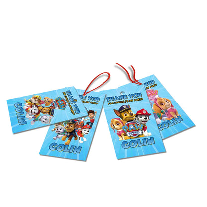 Paw Patrol thank you tags with character artwork and hole punch corner