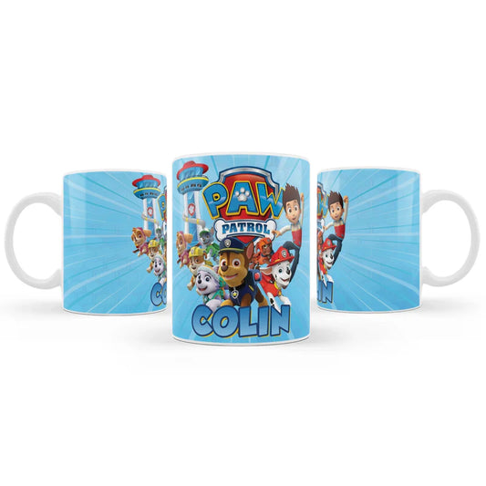 Paw Patrol sublimation mug with character wrap print and name design