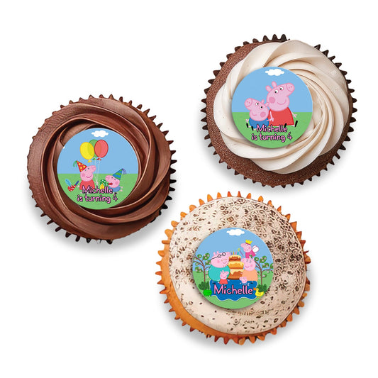 Peppa Pig themed Personalized Cupcakes Toppers