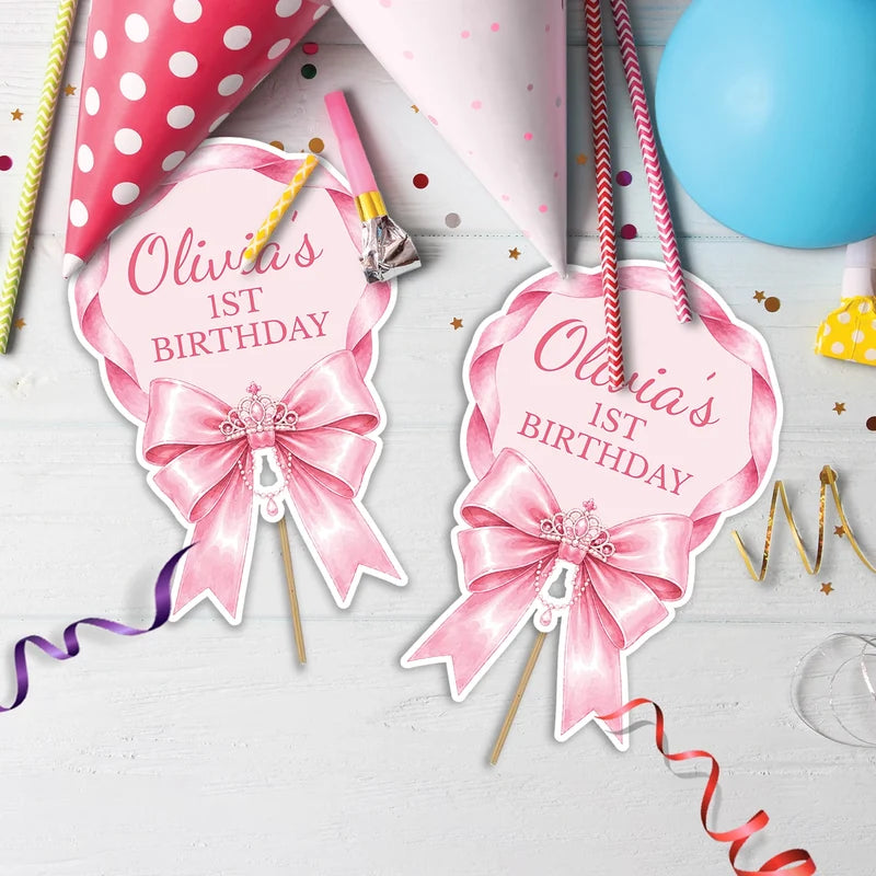 Cute Pink Bow Birthday Decorations, Pastel Pink Bow Party Supplies, Pink Bow Themed, Pink Bow Digital Template, Editable Pink Bow Image SVG PNG