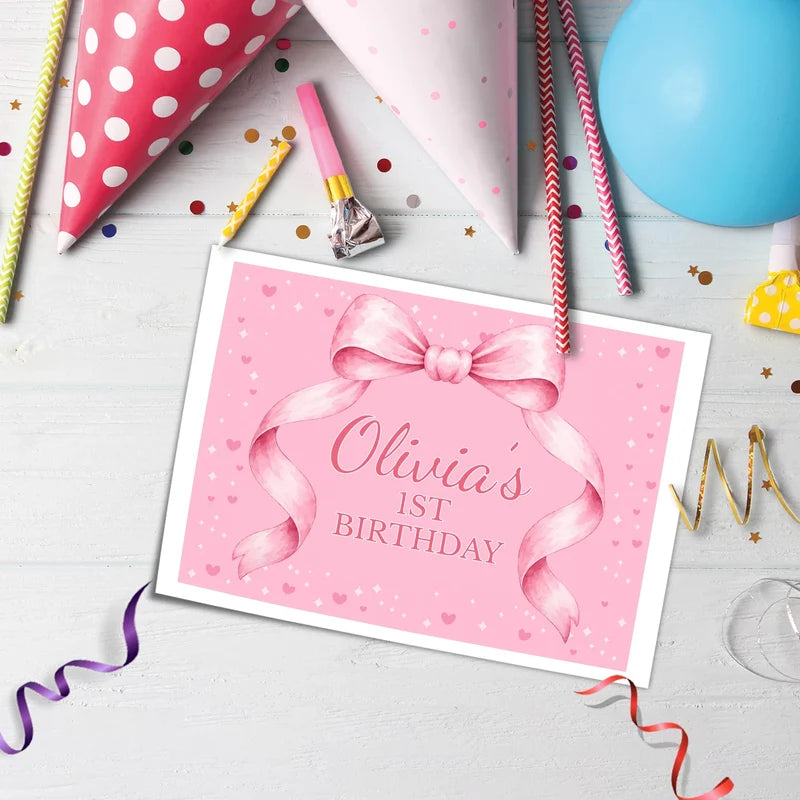 Pink Bow Personalized Icing Sheet Cake Topper Images
