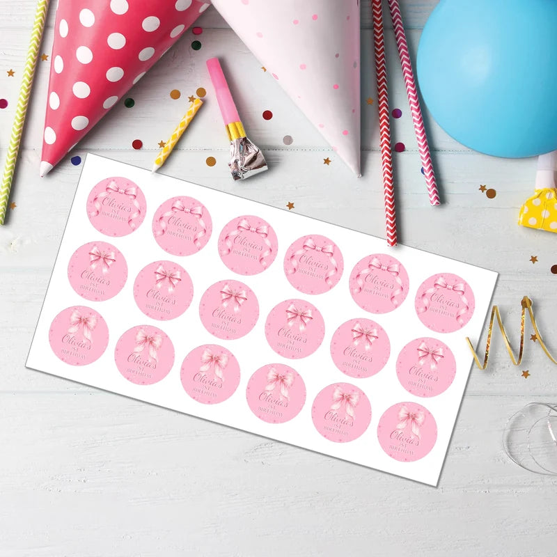 Pink Bow Personalized Cupcakes Toppers