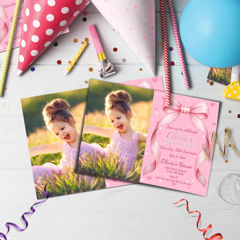 Cute Pink Bow Birthday Decorations, Pastel Pink Bow Party Supplies, Pink Bow Themed, Pink Bow Digital Template, Editable Pink Bow Image SVG PNG