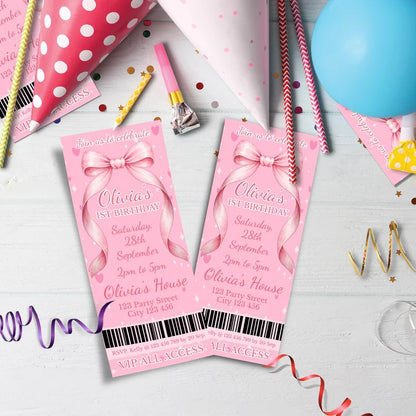 Cute Pink Bow Birthday Decorations, Pastel Pink Bow Party Supplies, Pink Bow Themed, Pink Bow Digital Template, Editable Pink Bow Image SVG PNG