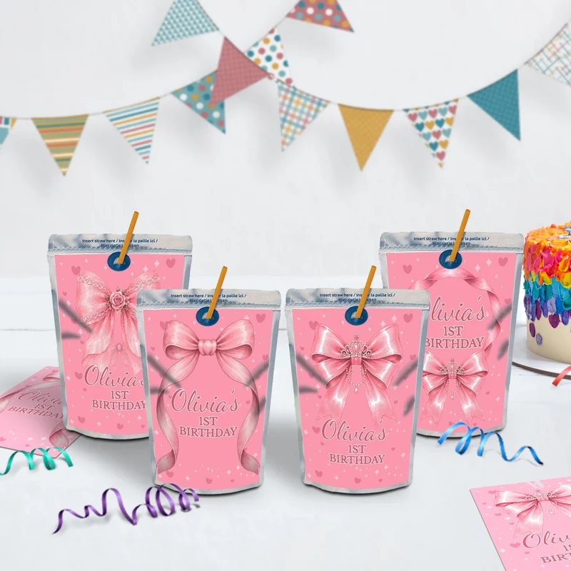 Cute Pink Bow Birthday Decorations, Pastel Pink Bow Party Supplies, Pink Bow Themed, Pink Bow Digital Template, Editable Pink Bow Image SVG PNG