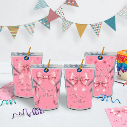 Cute Pink Bow Birthday Decorations, Pastel Pink Bow Party Supplies, Pink Bow Themed, Pink Bow Digital Template, Editable Pink Bow Image SVG PNG