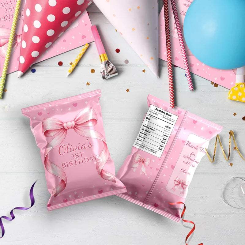 Cute Pink Bow Birthday Decorations, Pastel Pink Bow Party Supplies, Pink Bow Themed, Pink Bow Digital Template, Editable Pink Bow Image SVG PNG