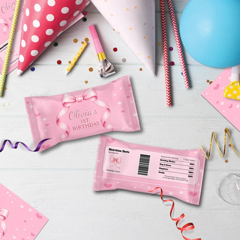 Cute Pink Bow Birthday Decorations, Pastel Pink Bow Party Supplies, Pink Bow Themed, Pink Bow Digital Template, Editable Pink Bow Image SVG PNG