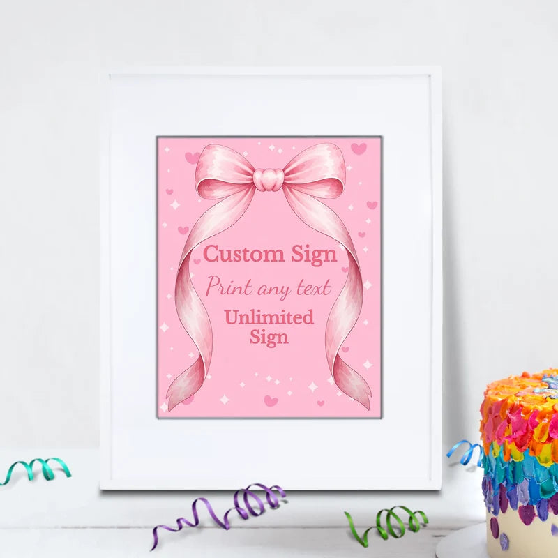 Cute Pink Bow Birthday Decorations, Pastel Pink Bow Party Supplies, Pink Bow Themed, Pink Bow Digital Template, Editable Pink Bow Image SVG PNG
