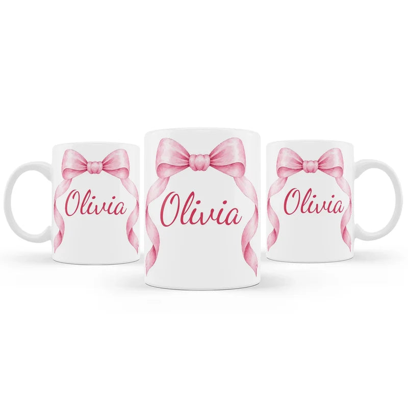 Pink Bow sublimation mug design featuring a graphic layout wrapped around a white ceramic mug