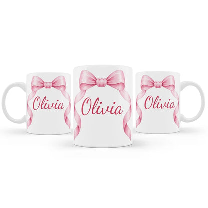 Pink Bow sublimation mug design featuring a graphic layout wrapped around a white ceramic mug