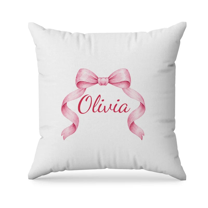 Pink Bow sublimation pillowcase layout showing a graphic designed on a square cushion