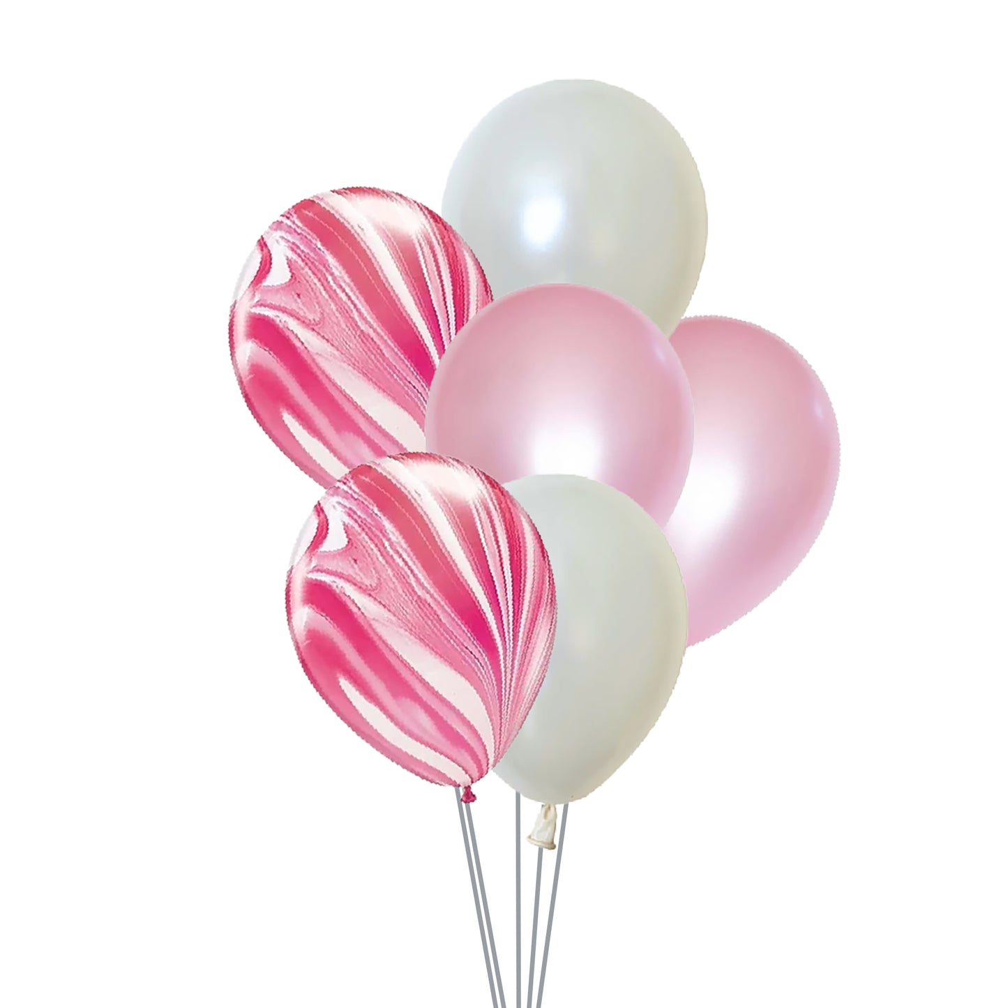 Set of 6 latex balloons in white, light pink, and marble design, perfect for party decorations