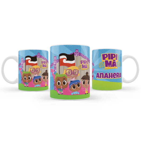 Pipi Ma sublimation mug design featuring a vibrant graphic layout wrapped around a white ceramic mug