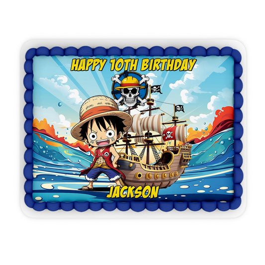 Rectangle Edible Sheet Cake Images with One Piece Manga Series Personalization