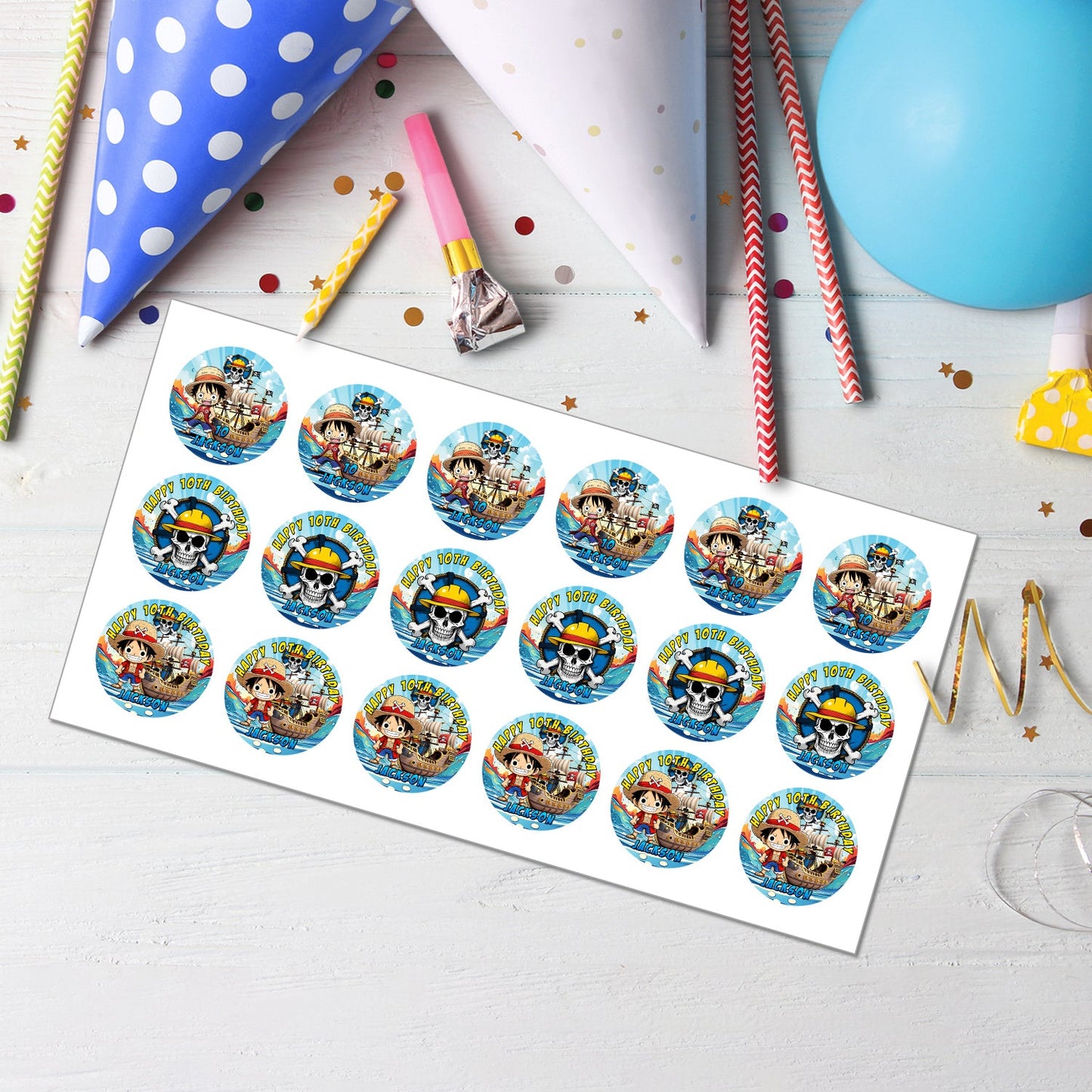 One Piece Personalized Cupcakes Toppers - Add a Touch of Fun to Your Party