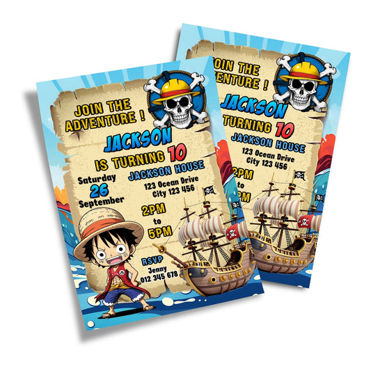 One Piece Manga Series Personalized Birthday Card Invitations