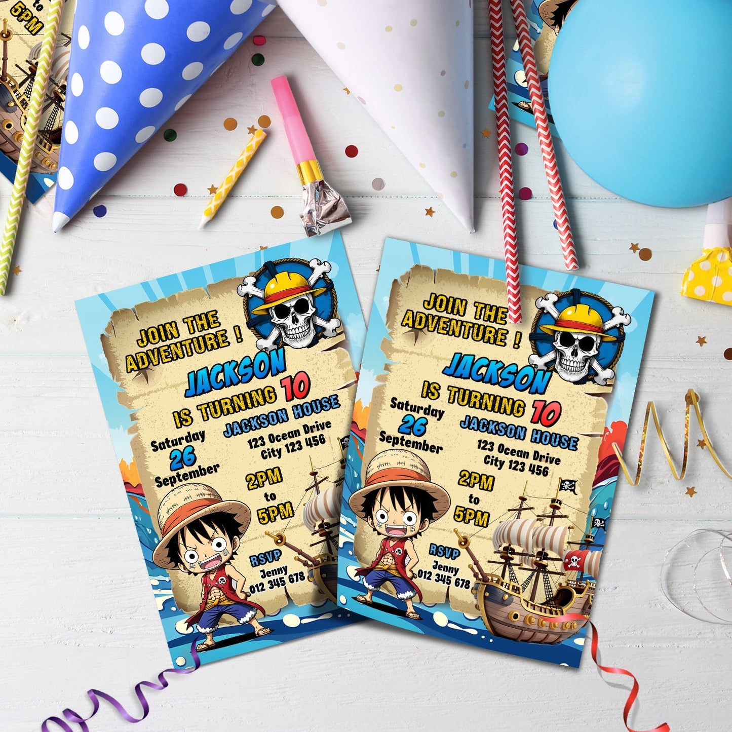 One Piece Birthday Decorations, One Piece Manga Series Party Supplies, Monkey D. luffy, One Piece Anime, One Piece SVG