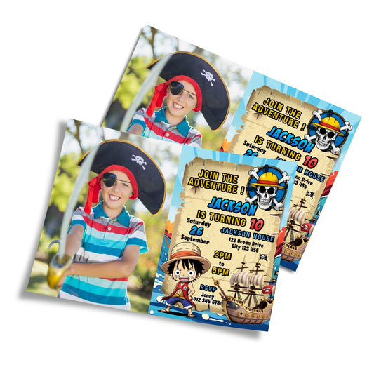 Photo Card Invitations with One Piece Manga Series Personalization