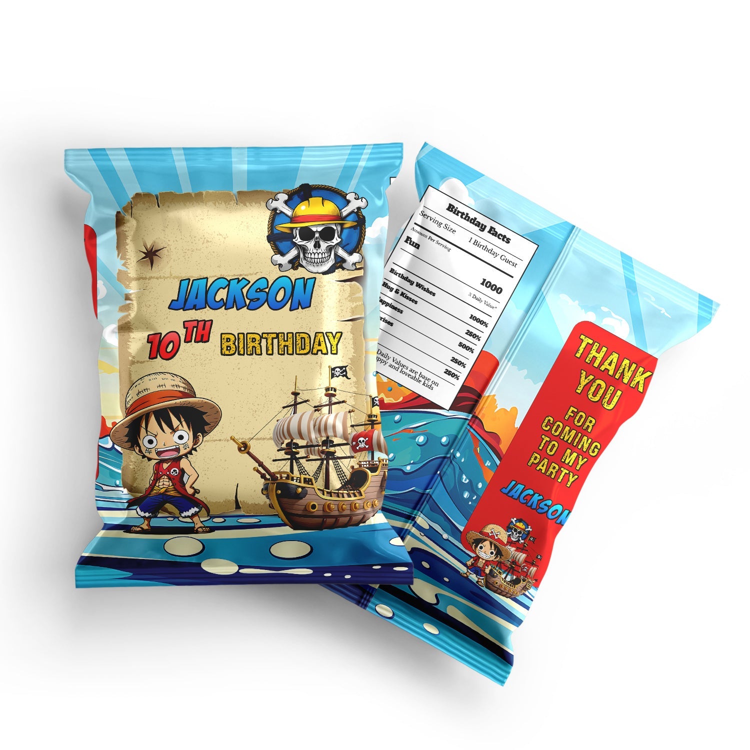 Chips Bag Label with One Piece Manga Series Theme
