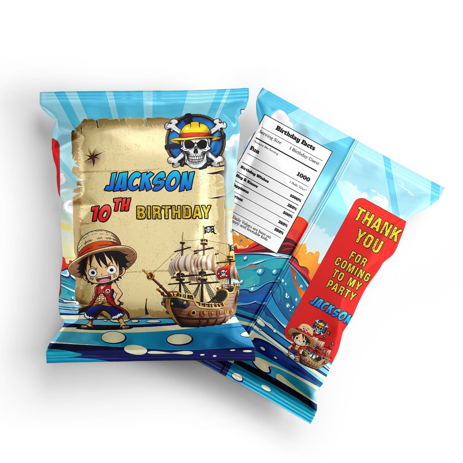 Chips Bag Label with One Piece Manga Series Theme