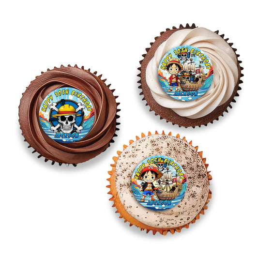 One Piece Manga Series Personalized Cupcakes Toppers