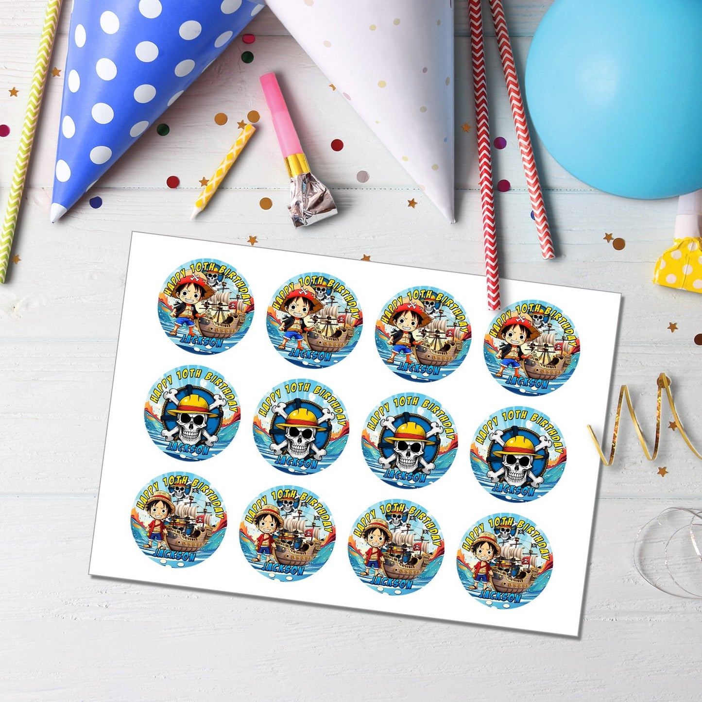 One Piece Personalized Cupcakes Toppers - Add a Touch of Fun to Your Party