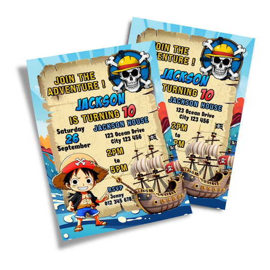 One Piece Manga Series Personalized Birthday Card Invitations