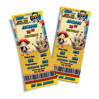 One Piece Manga Series Personalized Birthday Ticket Invitations