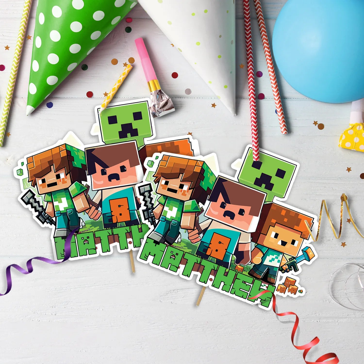 Minecraft Birthday Decorations, Minecraft Party Supplies, Minecraft Themed, Pixelated Game Digital Template, Editable Pixelated Image SVG PNG