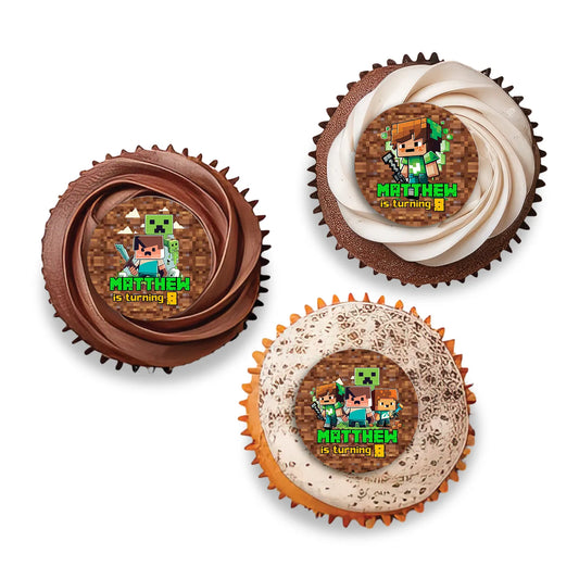 Minecraft personalized cupcakes toppers for themed party decorations 