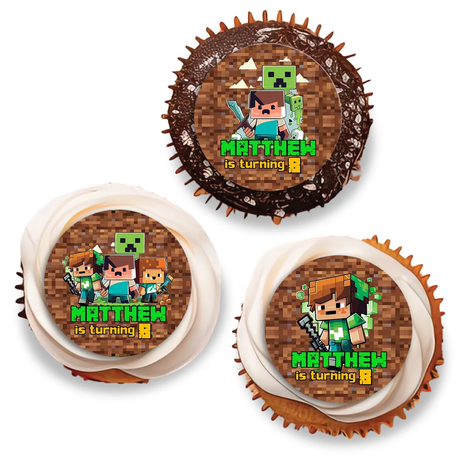 Minecraft personalized cupcakes toppers for themed party decorations 