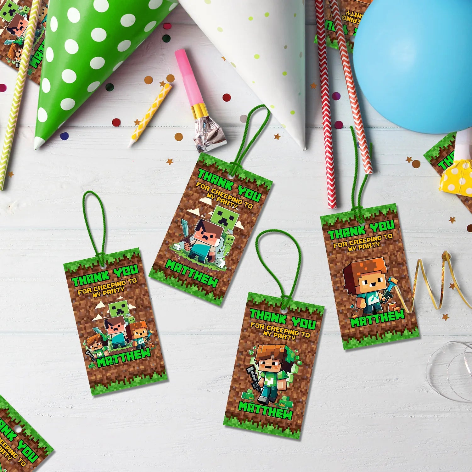 Minecraft Birthday Decorations, Minecraft Party Supplies, Minecraft Themed, Pixelated Game Digital Template, Editable Pixelated Image SVG PNG