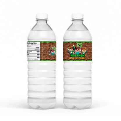 Minecraft water bottle label for custom birthday party drinks 