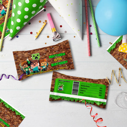 Minecraft Birthday Decorations, Minecraft Party Supplies, Minecraft Themed, Pixelated Game Digital Template, Editable Pixelated Image SVG PNG