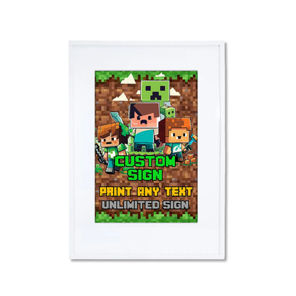 Minecraft custom sign for themed birthday party decorations 