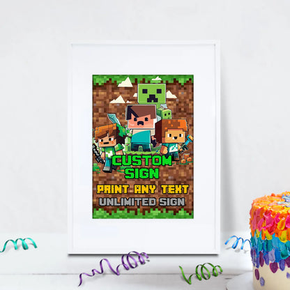 Minecraft Birthday Decorations, Minecraft Party Supplies, Minecraft Themed, Pixelated Game Digital Template, Editable Pixelated Image SVG PNG