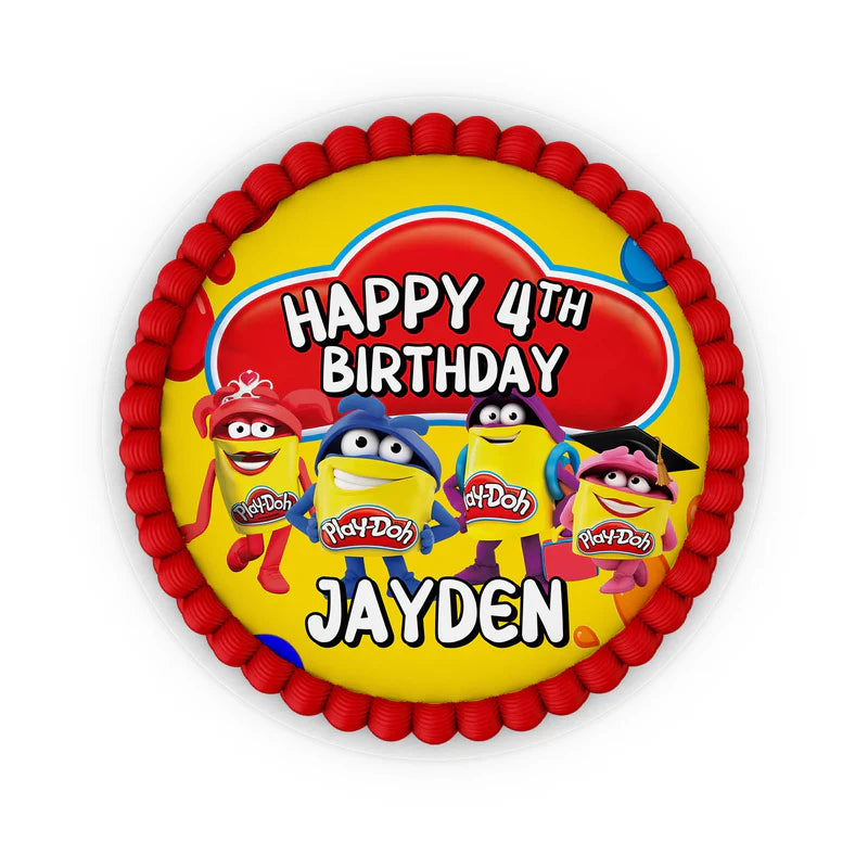 Play Doh edible icing cake images, colorful character design, printable sheet on white background